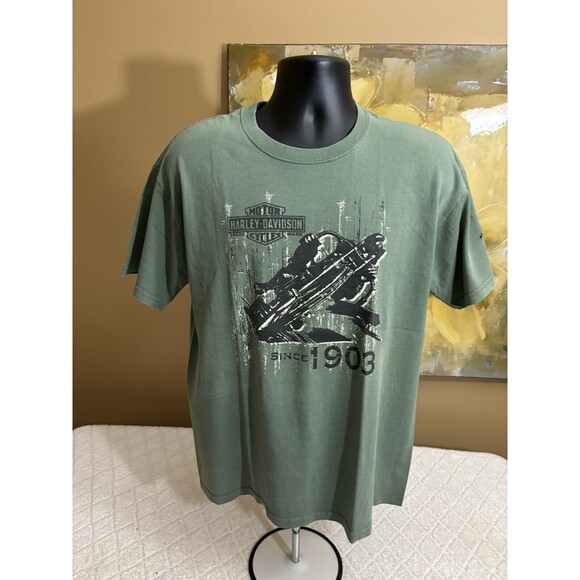 Vintage Harley Davidson Museum 2008 Graphic 2 Sided Green Tee Men’s Size L - Picture 2 of 16